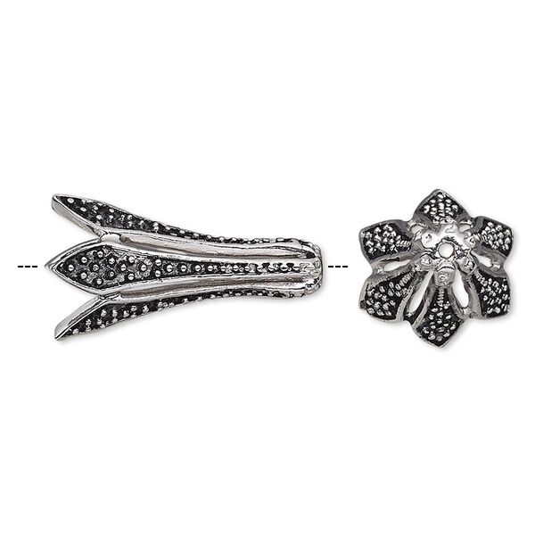 Cone, antique silver-plated bronze, 23x14mm petal, 10mm inside diameter. Sold individually. image number 0