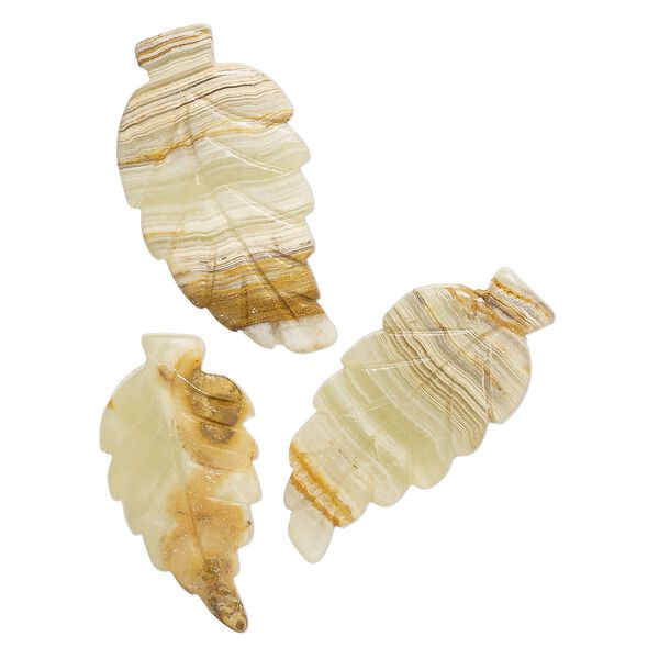 Green Italian "onyx" 1pkg3, carved leaf focal 32x17mm-43x22mm image number 0