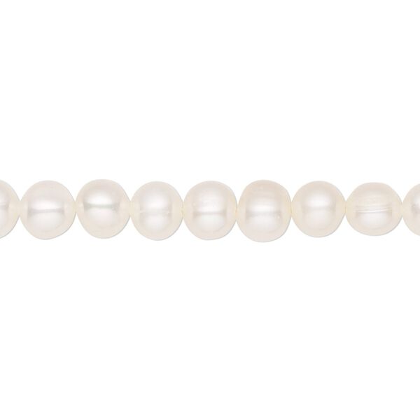 Pearl, cultured freshwater (bleached), white, 5-7mm semi-round, C- grade, Mohs hardness 2-1/2 to 4. Sold per 15-1/2" to 16" strand. image number 0