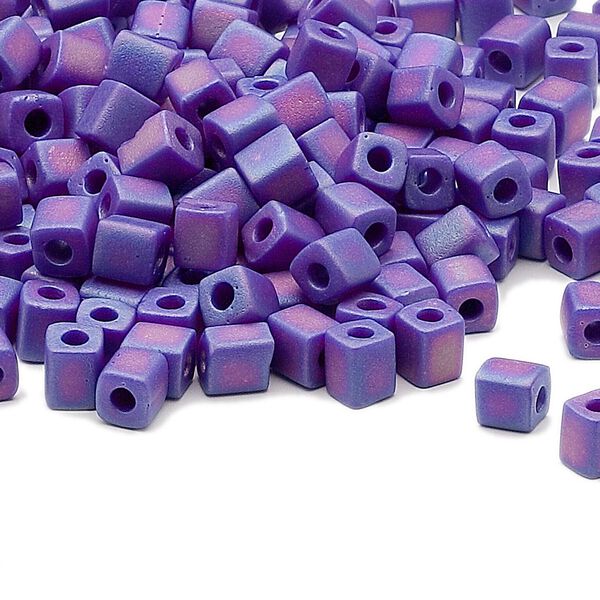 Seed bead, Miyuki, glass, pkg/250g, 3.5-3.7mm square, opaque frosted rainbow cobalt blue (SB-414FR). image number 0