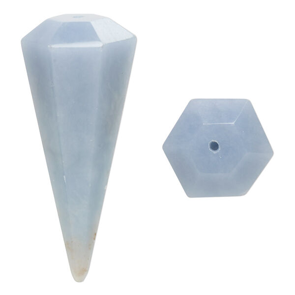 Angelite 1pkg1, hand-cut half-drilled faceted pendulum focal 40x17mm image number 0