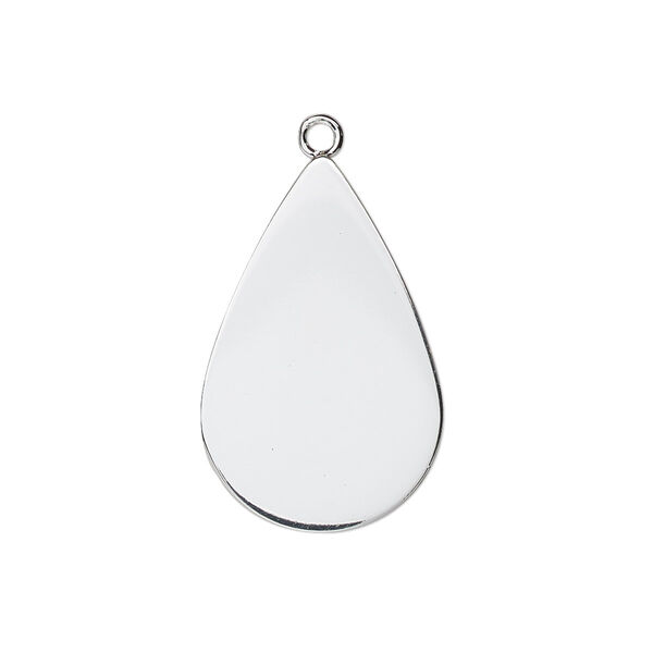 Drop, silver-plated steel, 26x17mm teardrop. Sold per pkg of 100. image number 0