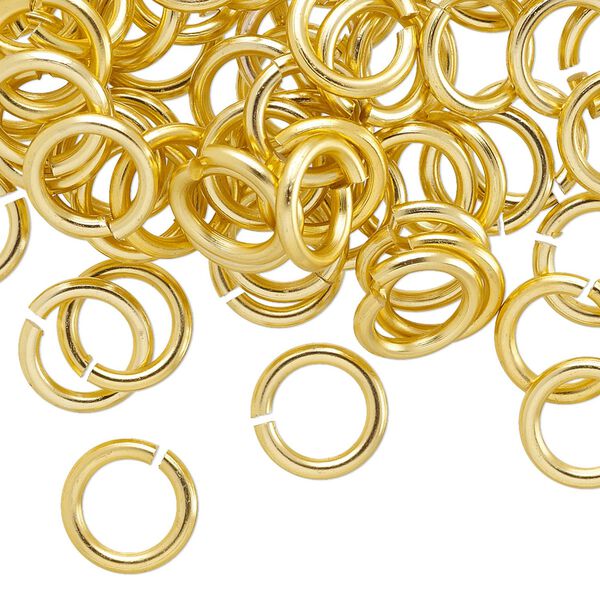 Jump ring, anodized aluminum, gold, 10mm round, 6.8mm inside diameter, 14 gauge. Sold per pkg of 100. image number 0