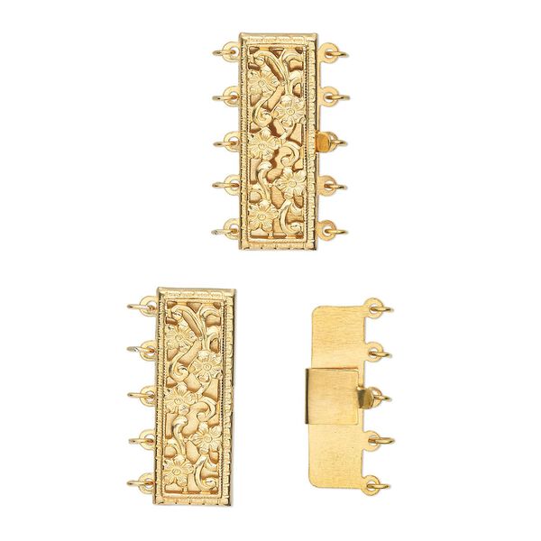 Clasp, 5-strand tab, 14Kt gold-filled, 23.5x8.5mm rectangle. Sold individually. image number 0
