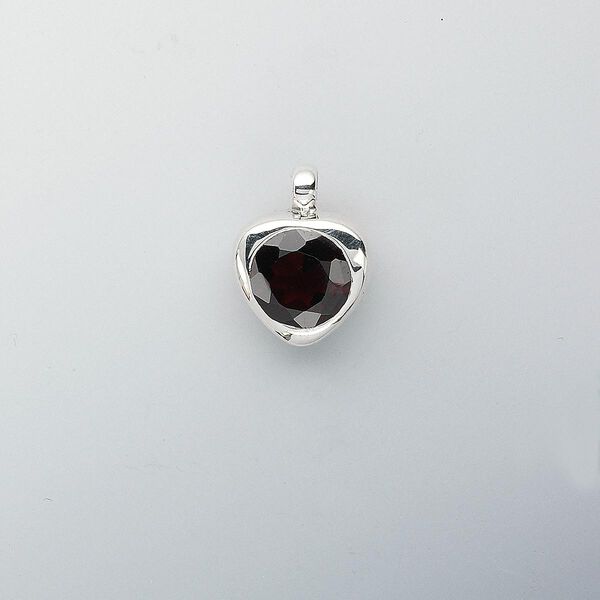 Pendant, sterling silver and garnet (natural), 18x14mm heart, 12mm faceted round. Sold individually. image number 0