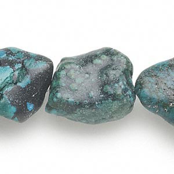 Bead, turquoise (dyed / stabilized), medium to large flat nugget, Mohs hardness 5 to 6. Sold per 15-inch strand. image number 0