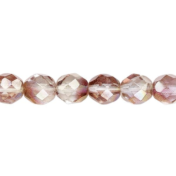 Bead, Czech fire-polished glass, pink and peach luster, 8mm faceted round. Sold per 15-1/2" to 16" strand. image number 0