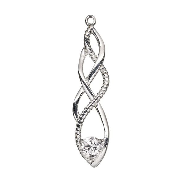 Focal, sterling silver and cubic zirconia, clear, 34.5mmx10mm single-sided Celtic knot. Sold individually. image number 0