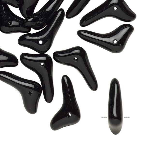 Bead, glass, opaque black, 17x5mm top-drilled sprig with 0.6mm hole. Sold per pkg of 24. image number 0
