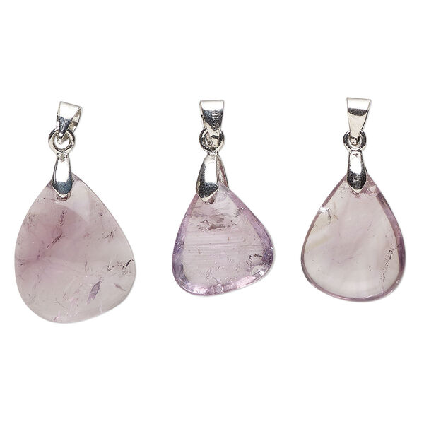 Amethyst / pewter (tin-based alloy) 1pkg3, imitation rhodium-finished teardrop freeform pendant natural 18x11mm-27x16mm image number 0
