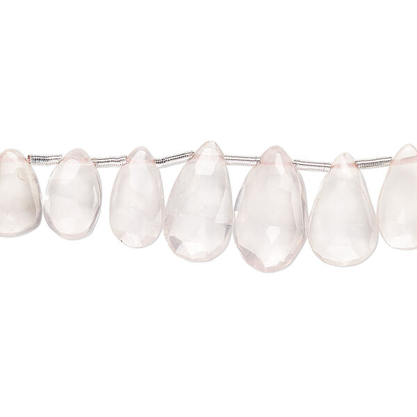 Bead, rose quartz (natural), 7x6mm-12x8mm graduated hand-cut faceted puffed briolette, B- grade, Mohs hardness 7. Sold per 19-piece set. image number 0