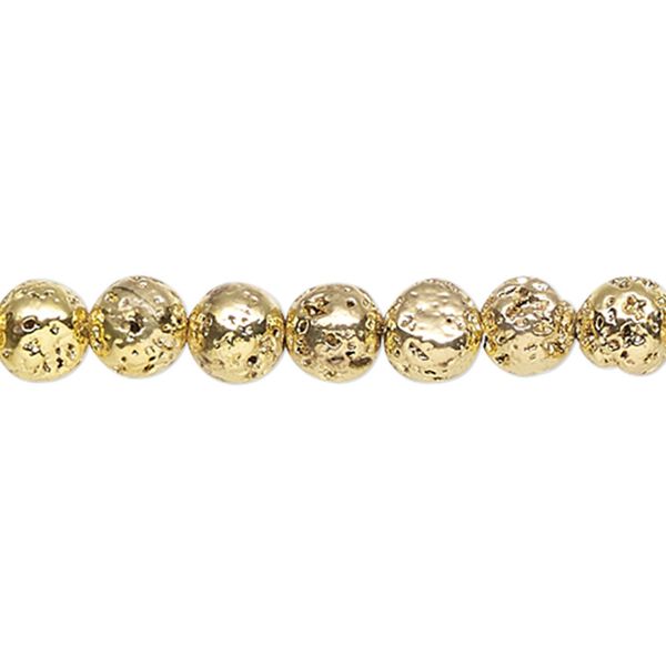 Lava rock 1pkg1, gold-finished round bead 15.5-16 inch 6-7mm image number 0