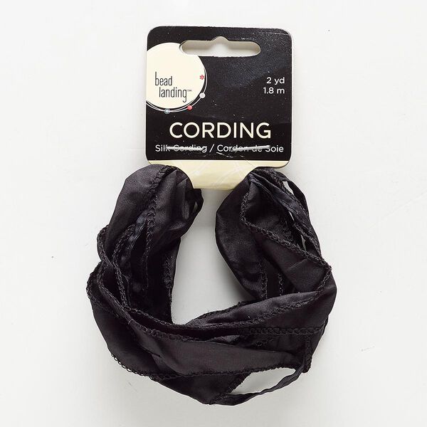Ribbon, silk, black, 1/5 inch and 4/5 inch wide. Sold per pkg of (2) 1-yard sections. image number 0