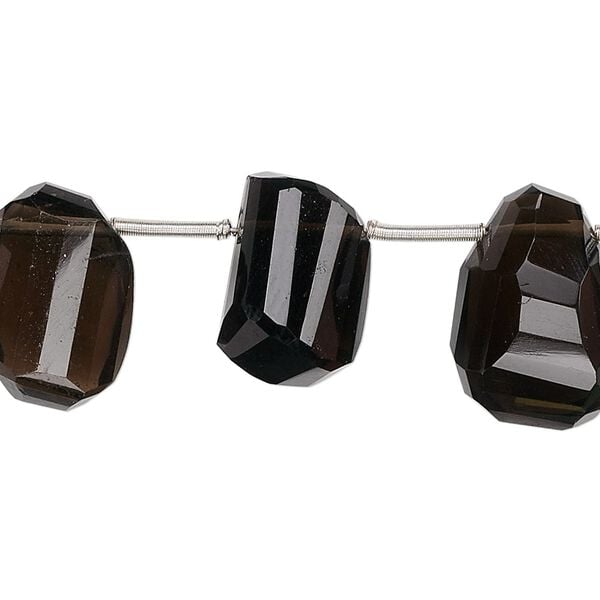 Smoky quartz 1pkg1, top-drilled hand-faceted stepcut nugget bead 8 inch small to medium image number 0
