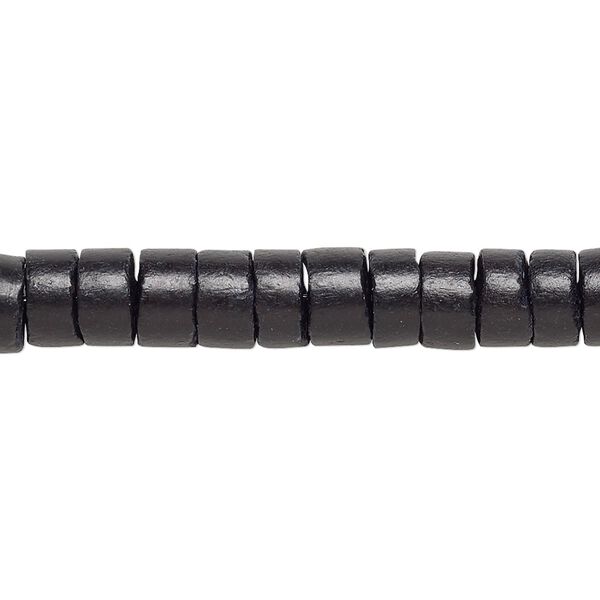 Bead, wood (dyed / waxed), black, 7-8mm hand-cut heishi. Sold per 24-inch strand. image number 0