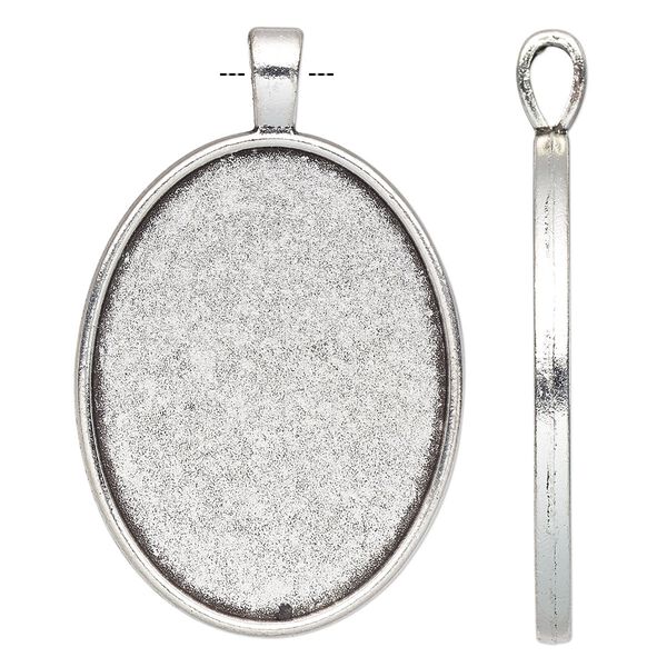 Pendant, antique silver-finished "pewter" (zinc-based alloy), 52x33mm single-sided oval with 40x30mm non-calibrated oval setting. Sold individually. image number 0