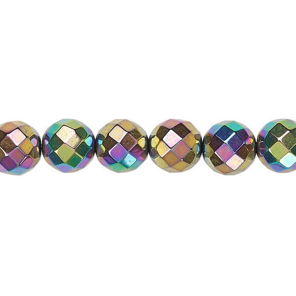 Hemalyke™ 1pkg1, rainbow titanium-coated faceted round bead 15.5-16 inch 8mm image number 0