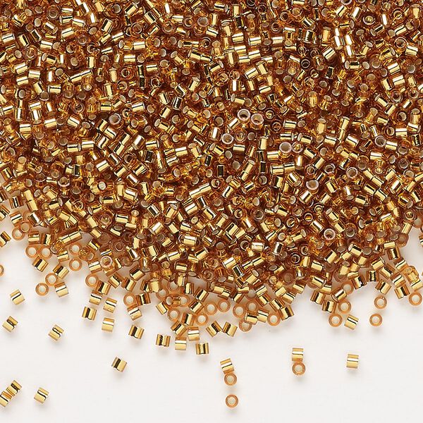 Seed bead, Delica®, glass, pkg/7.5g, #15 round, transparent silver-lined marigold (DBS-1201). image number 0