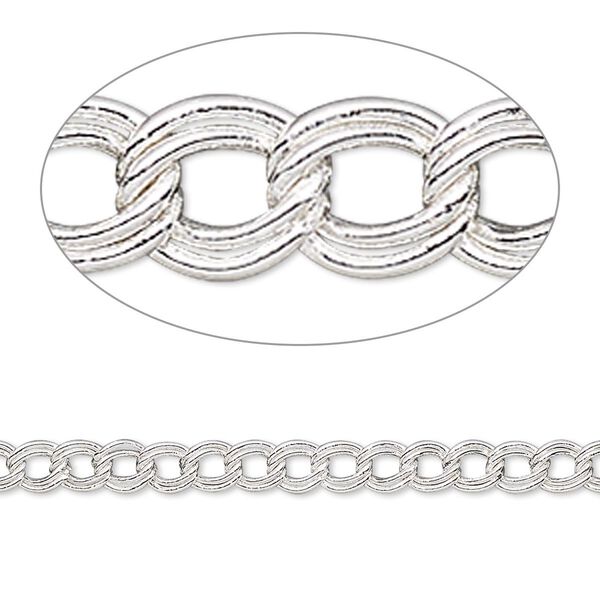 Chain, silver-plated brass, 4mm double curb. Sold per pkg of 5 feet. image number 0