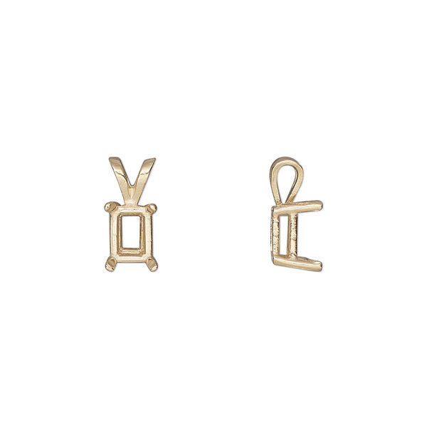 Pendant, Sure-Set™, 14Kt gold, 7x5mm with 4-prong emerald-cut basket setting. Sold individually. image number 0