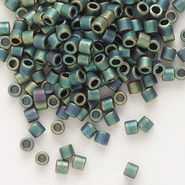 Seed bead, Delica®, glass, pkg/250g, #8 round, opaque matte metallic iris green patina (DBL-0324). image number 0