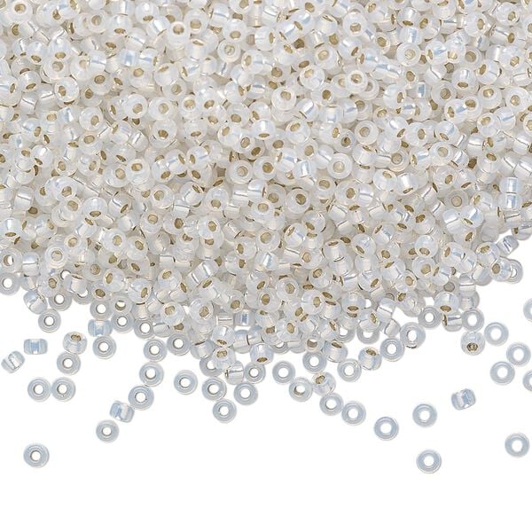 Seed bead, Miyuki, glass, pkg/25g, #11 rocaille, translucent silver-lined opal, (RR-551). image number 0