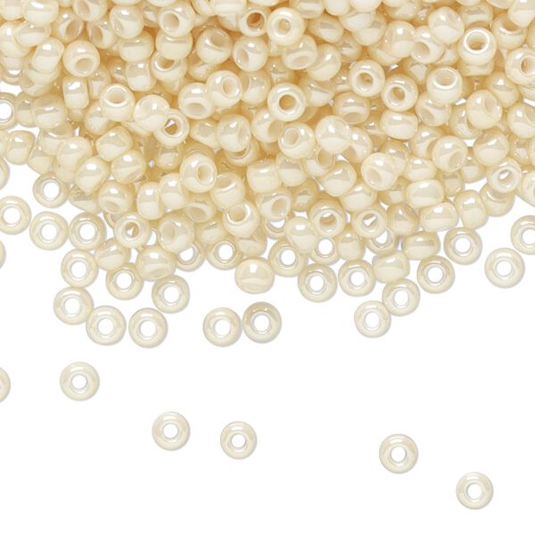 Seed bead, TOHO BEADS®, glass, pkg/7.5g, #8 round, opaque luster light beige (TR-08-123). image number 0