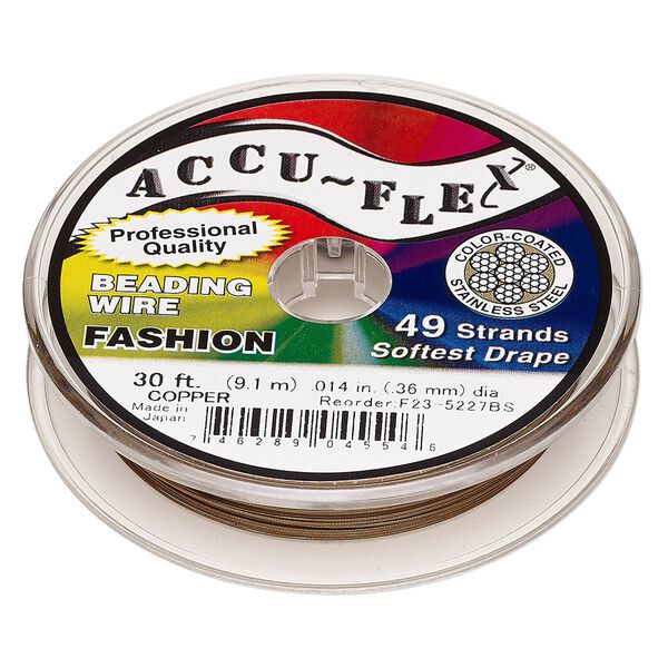 Beading wire, Accu-Flex®, nylon and stainless steel, copper, 49 strand, 0.014-inch diameter. Sold per 30-foot spool. image number 0