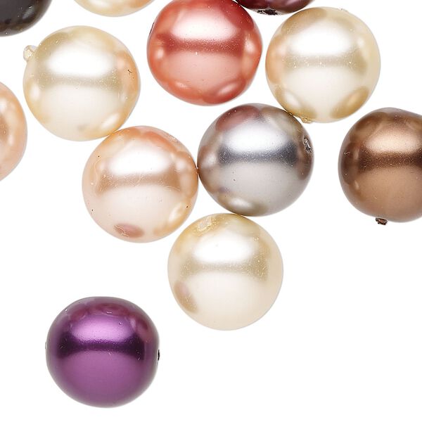Bead mix, Czech glass pearl, mixed colors, 12mm round. Sold per 3-ounce pkg, approximately 40 beads. image number 0