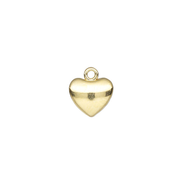 Charm, gold-finished "pewter" (zinc-based alloy), 10.5x9mm double-sided puffed heart. Sold per pkg of 6. image number 0