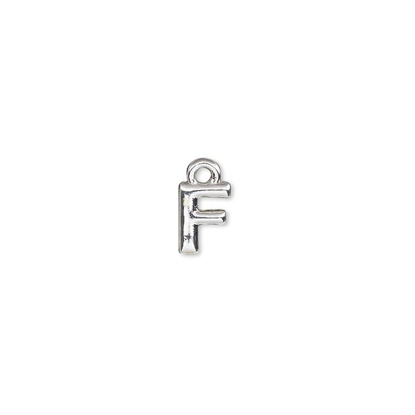 Charm, silver-finished "pewter" (zinc-based alloy), 7.5x5.5mm alphabet letter F. Sold per pkg of 2. image number 0