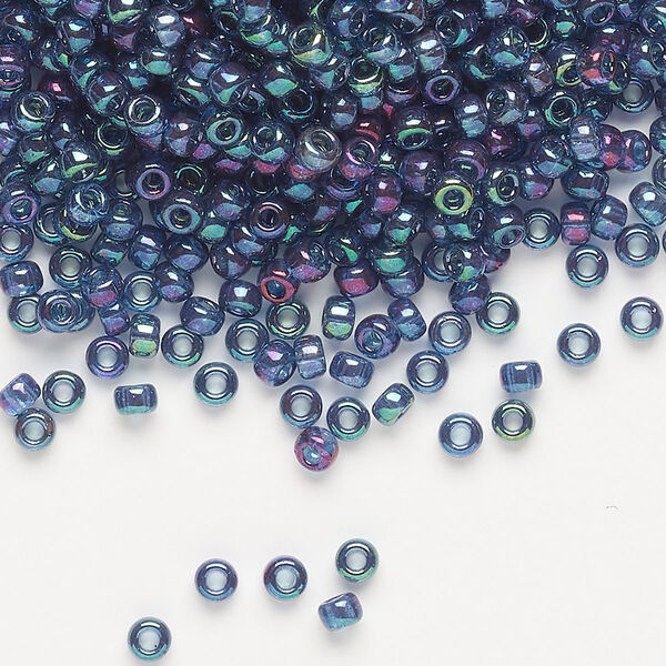 Seed bead, Miyuki, glass, pkg/250g, #8 rocaille, translucent gold luster Capri blue (RR-314). image number 0