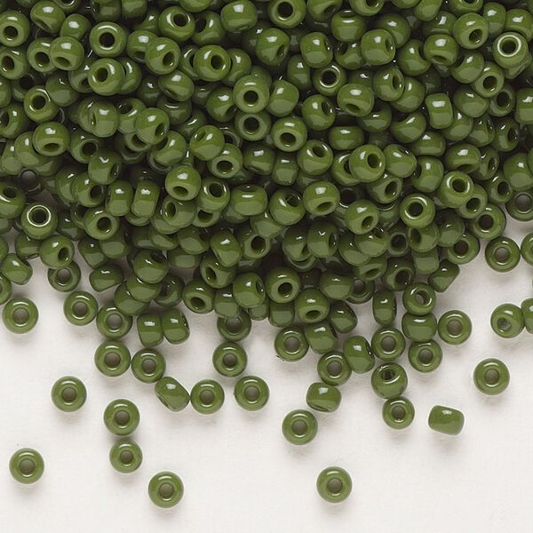 Seed bead, Miyuki, glass, pkg/250g, #8 rocaille, opaque avocado, (RR-501). image number 0