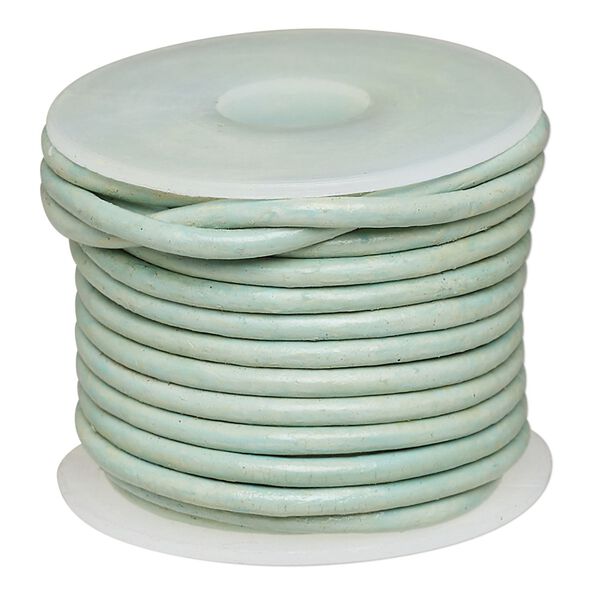 Cord, leather (dyed), sky blue, 2-2.2mm round. Sold per 5-yard spool. image number 0