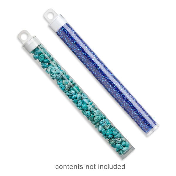 Vial, plastic, clear and white, 5 x 9/16 inch cylinder with hang tab. Sold per pkg of 100. image number 0
