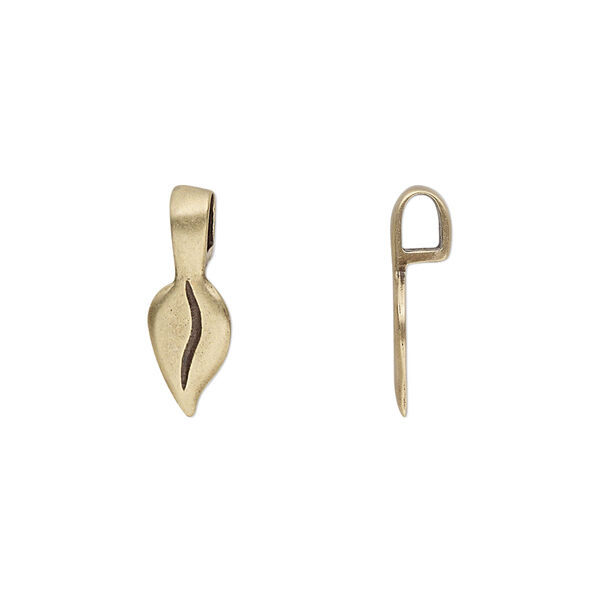 Bail, JBB Findings, glue-on, antiqued brass, 17x6mm with 11x6mm leaf flat base. Sold per pkg of 2. image number 0