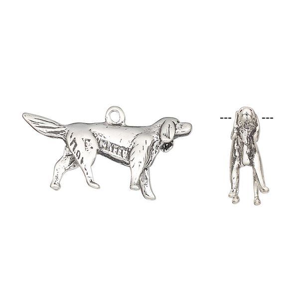 Charm, antiqued sterling silver, 25x12mm 3D Irish Setter. Sold individually. image number 0