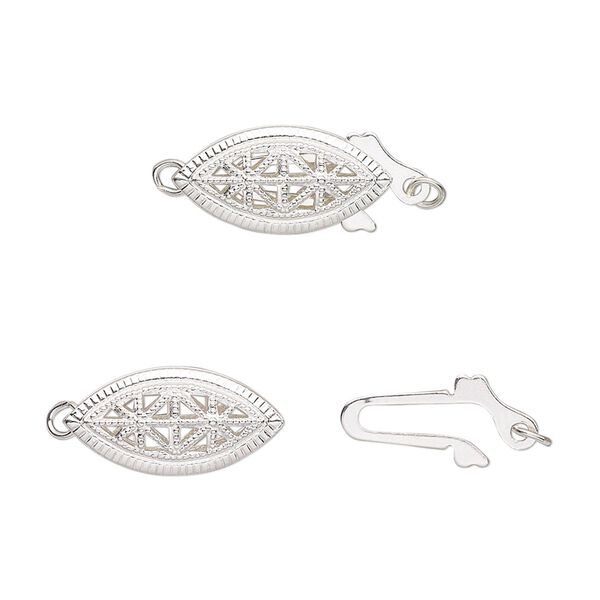 Clasp, fishhook, sterling silver, 16x8mm oval with star cutout. Sold per pkg of 2. image number 0
