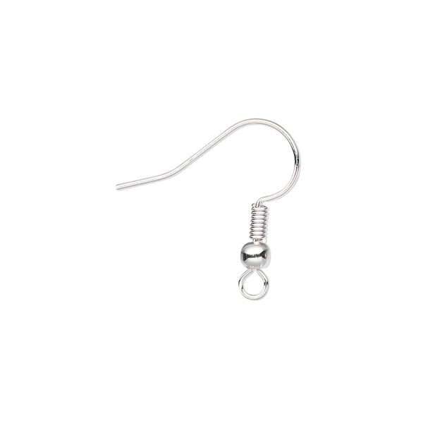 Ear wire, silver-plated brass, 19mm fishhook with 3mm ball and 4mm coil with open loop, 22 gauge. Sold per pkg of 500 pairs. image number 0