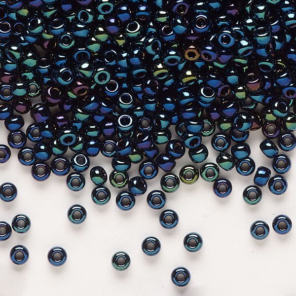 Seed bead, Miyuki, glass, pkg/50g, #8 rocaille, opaque metallic iris dark blue (RR-452). image number 0
