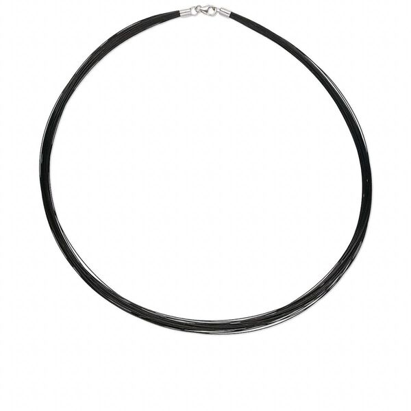 Necklace, sterling silver and nylon-coated stainless steel, black, 48-50 strand, 18 inches with lobster claw clasp. Sold individually. image number 0