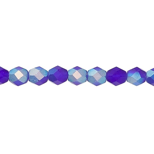 Bead, Czech fire-polished glass, matte dark blue AB, 6mm faceted round. Sold per 15-1/2" to 16" strand. image number 0