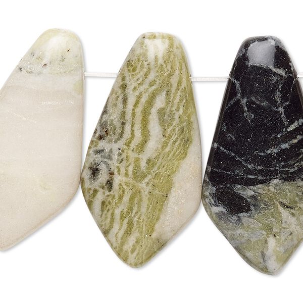 Green earth "jasper" 1pkg4, top-drilled flat back flat kite focal natural 31x14mm-35x19mm image number 0
