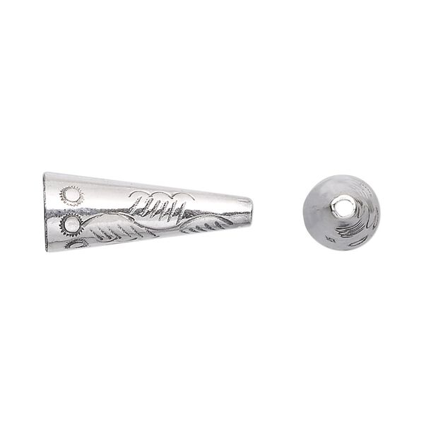 Cone, Hill Tribes, antiqued sterling silver, 22x8mm-24x8mm with line and circle design, 6.5mm inside diameter. Sold per pkg of 4. image number 0
