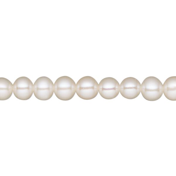 Pearl, White Lotus™, cultured freshwater (bleached), white, 5-5.5mm semi-round, B- grade, Mohs hardness 2-1/2 to 4. Sold per 15-1/2" to 16" strand. image number 0