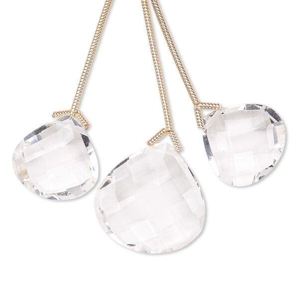 Quartz crystal 1pkg3, hand-cut top-drilled faceted pear bead natural 14mm / 18mm image number 0