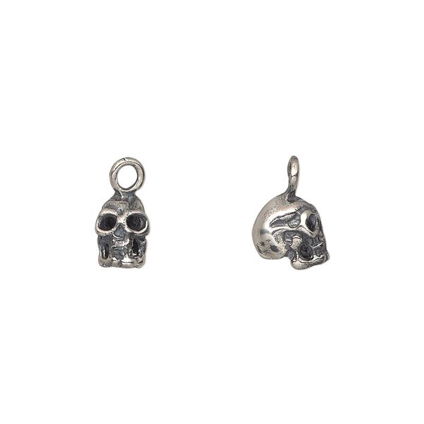 Charm, antiqued sterling silver, 8x6mm skull. Sold individually. image number 0