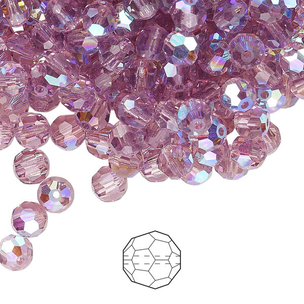 Bead 24pk light amethyst AB, Preciosa Czech crystal 5mm round image number 0