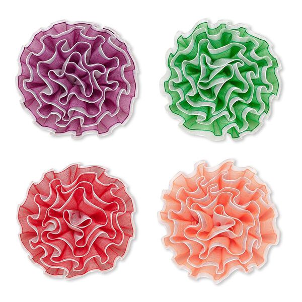 Embellishment, polyester chiffon and felt, assorted bright colors, 4-inch flower. Sold per pkg of 4. image number 0
