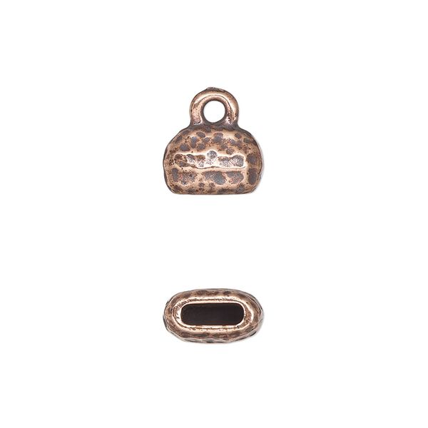 End cap, TierraCast®, "Hammertone" collection, antique copper-plated pewter (tin-based alloy), 10x7mm hammered cap. Sold per pkg of 20. image number 0
